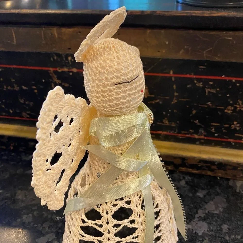 handmade crochet angel tree topper 9”